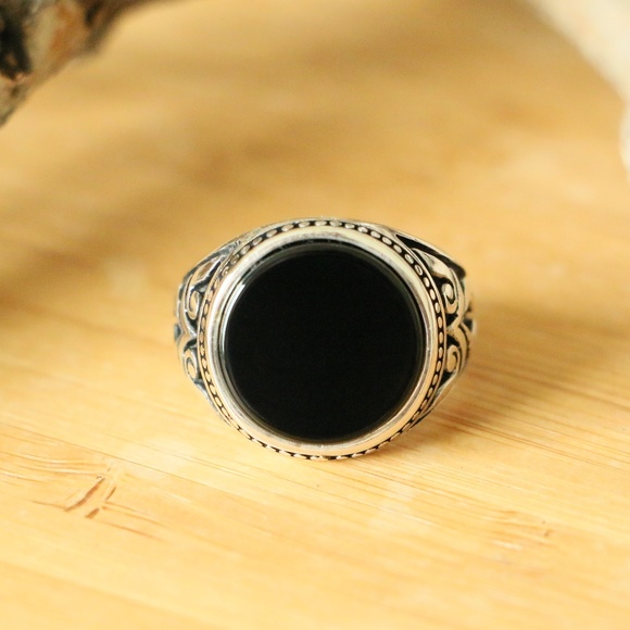 Sterling Silver Men's Rings With Black Onyx - Picture 2 of 8